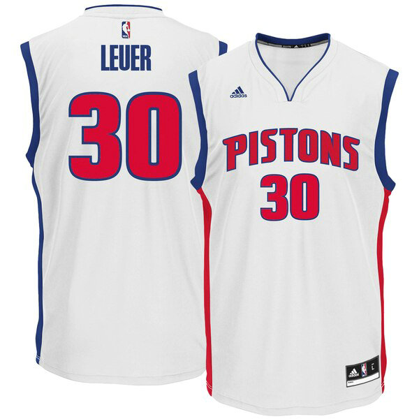 Camiseta Jon Leuer 30 Detroit Pistons adidas Home Replica Blanco Hombre